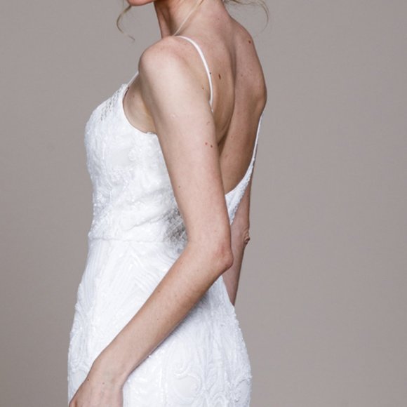 NEW LONG OFF THE SHOULDER EMBROIDERED SEQUIN SLEEVELESS DRESS WITH ZIP AC 791 - Picture 4 of 5